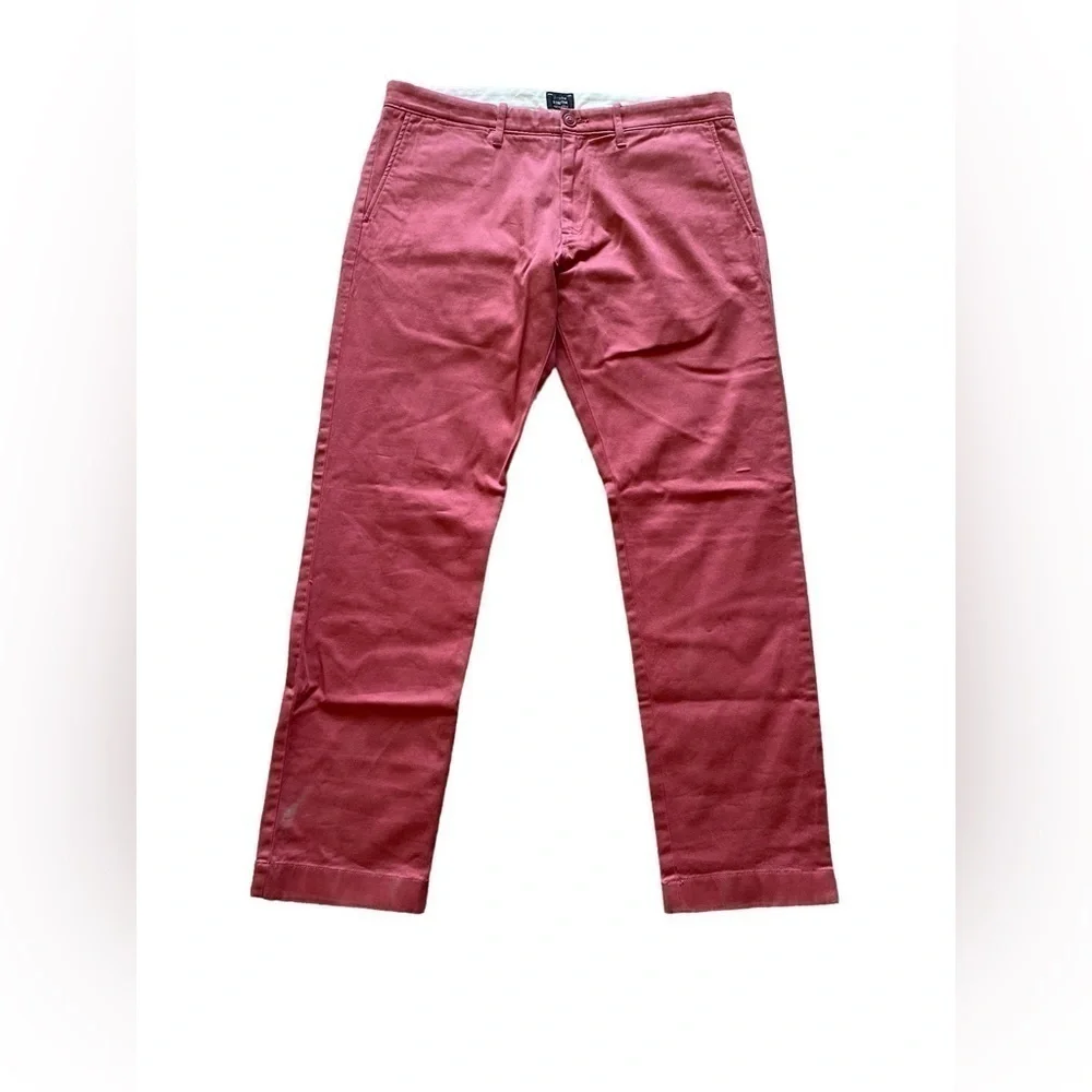 J Crew Mens Bleecker Chino Pants Size 34/30 Red Salmon Cotton Stretch Flat Front